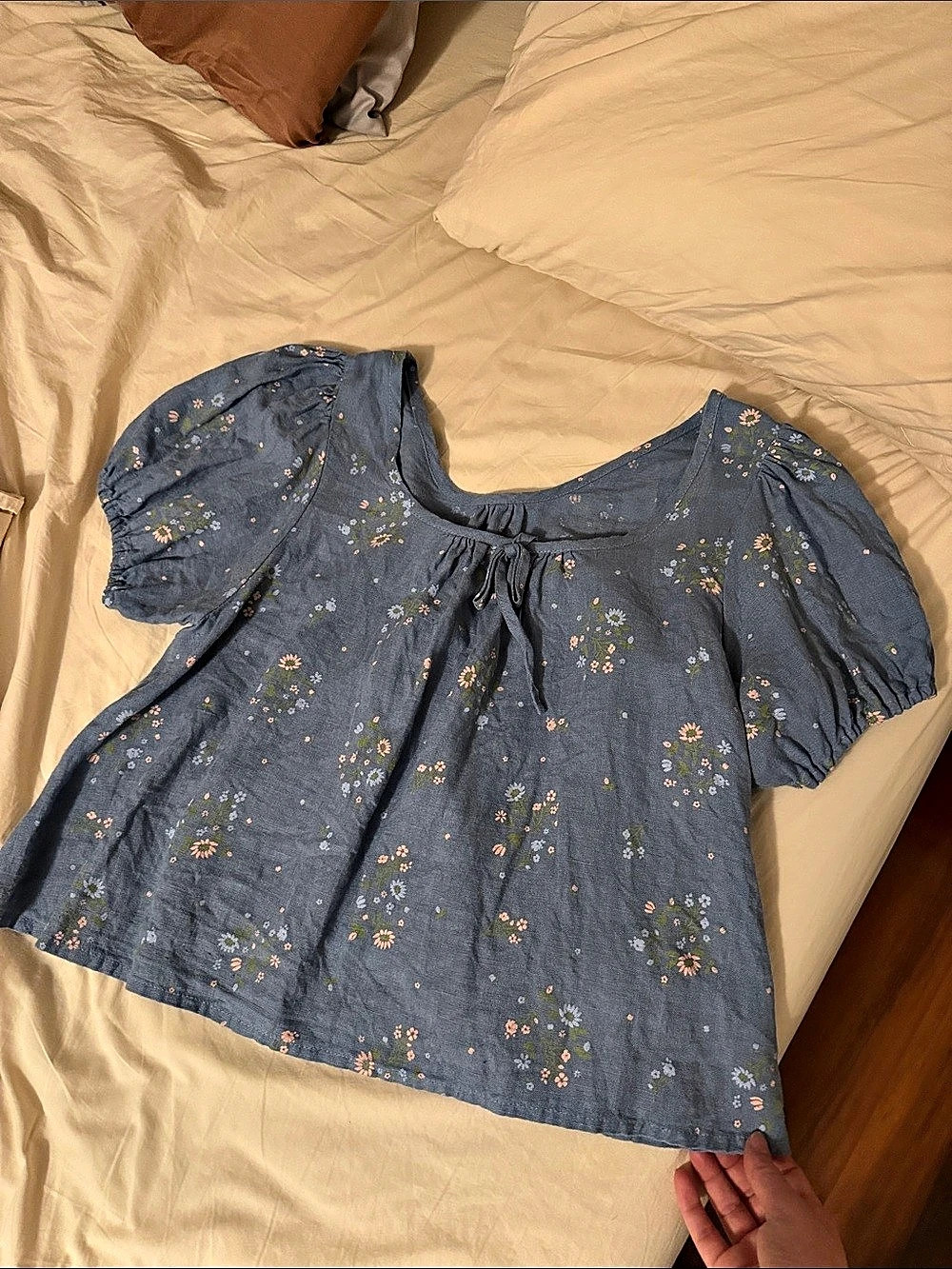 not PERFECT LINEN MILOS puff sleeve linen blouse Blue floral size medium